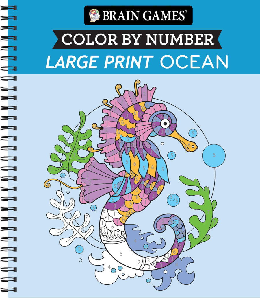 Brain Games - Color by Number - Large Print: Ocean -- Publications International Ltd, Spiral