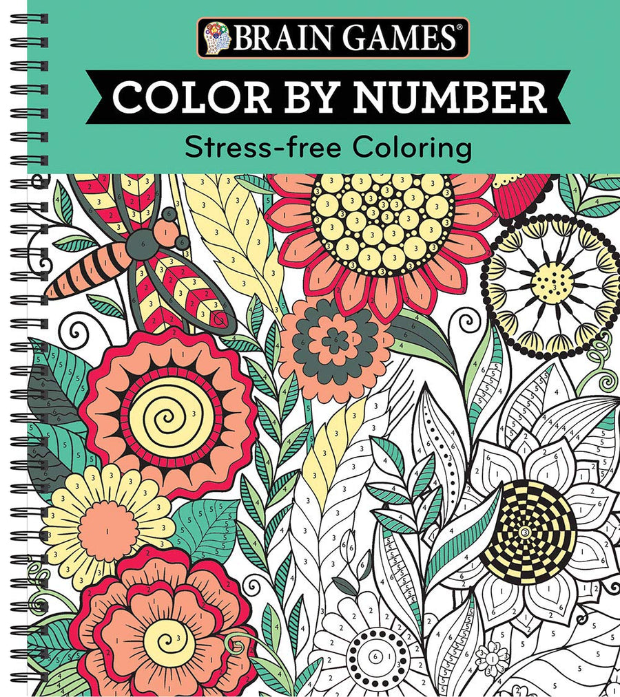 Brain Games - Color by Number: Stress-Free Coloring (Green) -- Publications International Ltd, Spiral