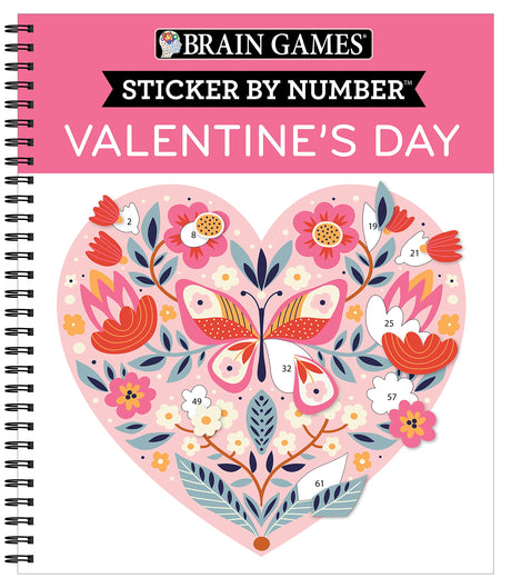 Brain Games - Sticker by Number: Valentine's Day 10 Heartwarming Designs No Mess Art Activity Book Gift for Kids, Teens & Adults Perforated Pages, Spi -- Publications International Ltd, Spiral