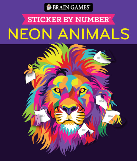 Brain Games - Sticker by Number: Neon Animals (28 Images to Sticker) -- Publications International Ltd, Paperback