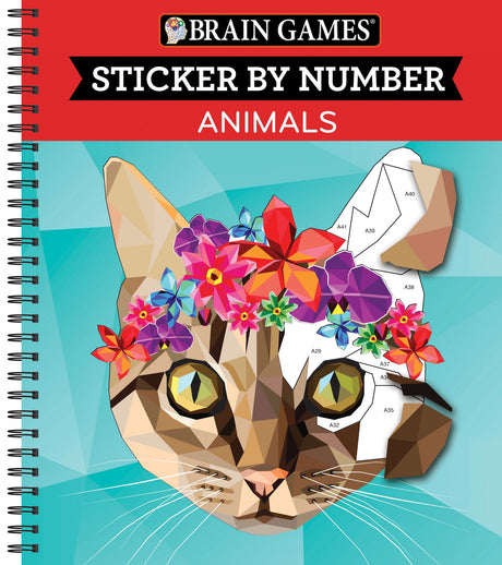 Brain Games - Sticker by Number: Animals (28 Images to Sticker) -- Publications International Ltd, Spiral
