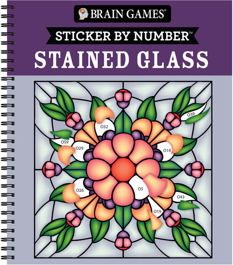 Brain Games - Sticker by Number: Stained Glass (28 Images to Sticker) -- Publications International Ltd, Spiral