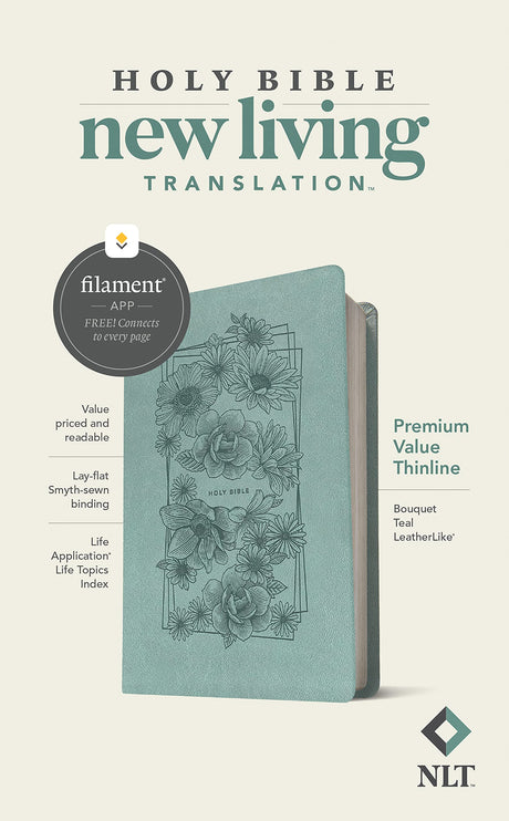 NLT Premium Value Thinline Bible, Filament Enabled (Leatherlike, Bouquet Teal) -- New Living Translation, Bible