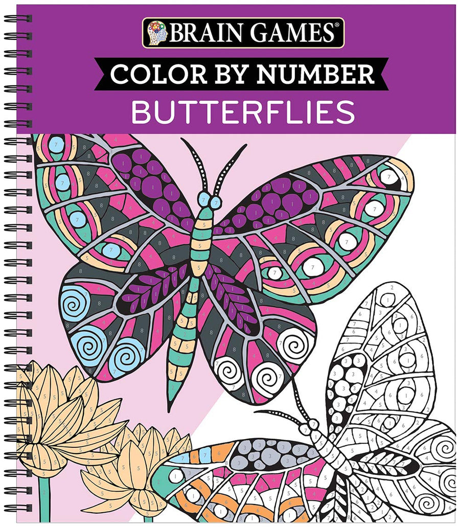 Brain Games - Color by Number: Butterflies -- Publications International Ltd, Spiral
