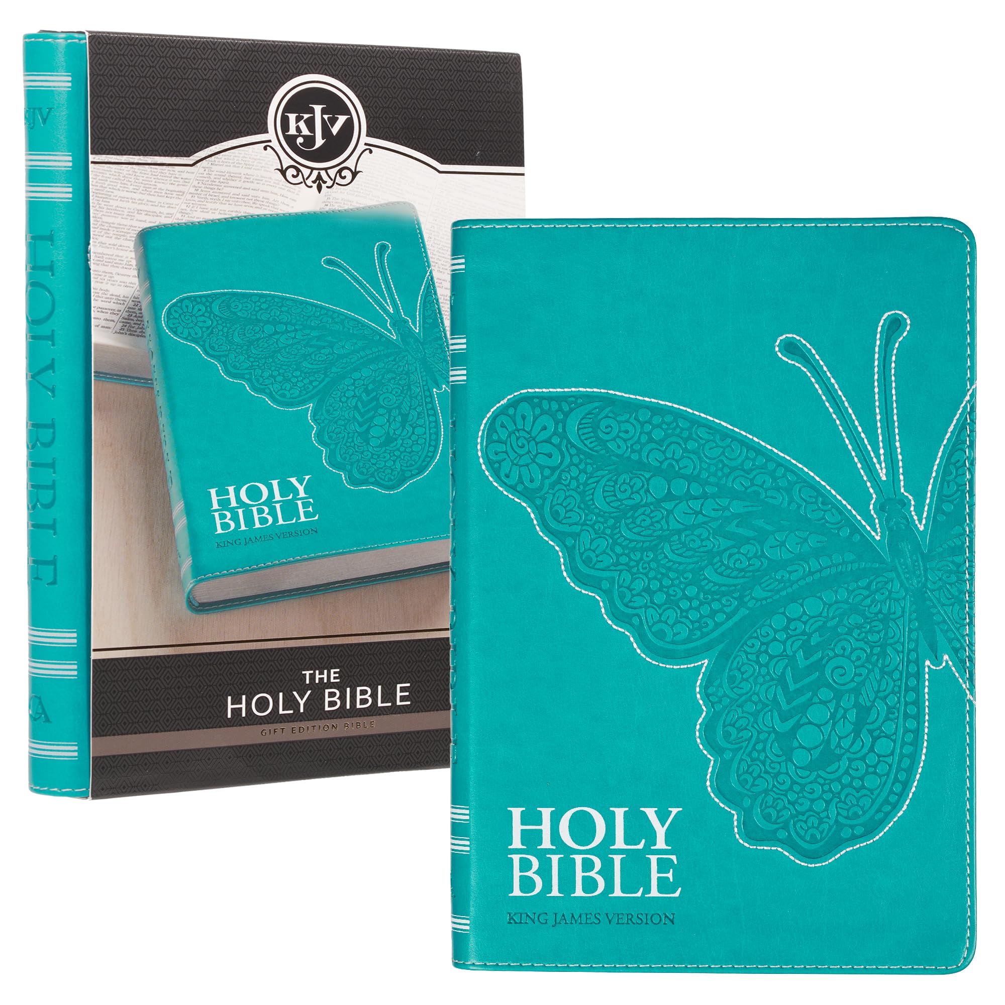 KJV Holy Bible, Gift Edition for Girls/Teens King James Version, Faux Leather Flexible Cover, Teal Butterfly by Christian Art Gifts