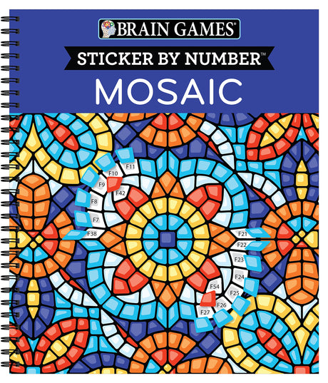 Brain Games - Sticker by Number: Mosaic (20 Complex Images to Sticker) -- Publications International Ltd, Spiral