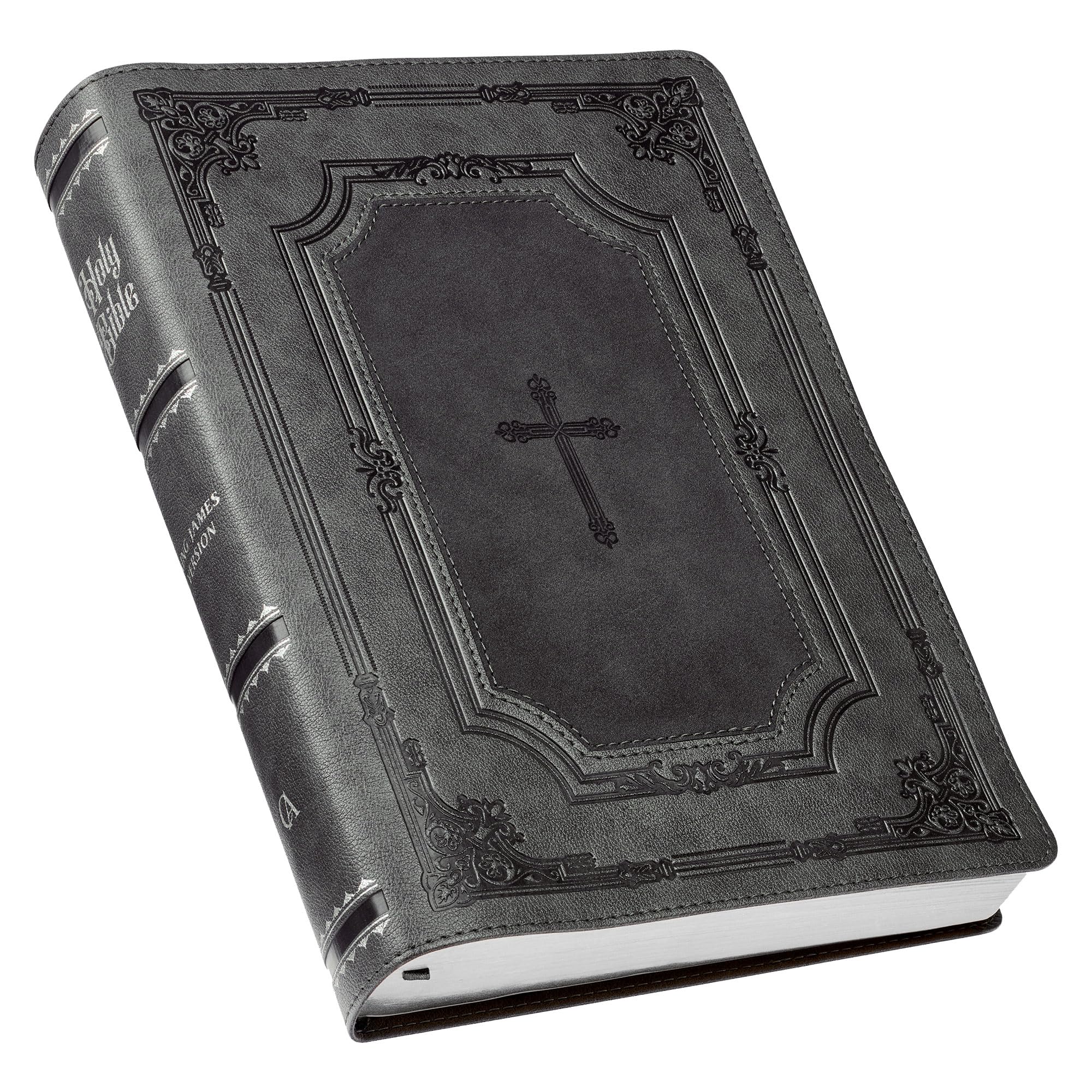 KJV Holy Bible, Super Giant Print Faux Leather Red Letter Edition - Thumb Index & Ribbon Marker, King James Version, Gray/Black by Christian Art Gifts
