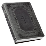 KJV Holy Bible, Super Giant Print Faux Leather Red Letter Edition - Thumb Index & Ribbon Marker, King James Version, Gray/Black by Christian Art Gifts