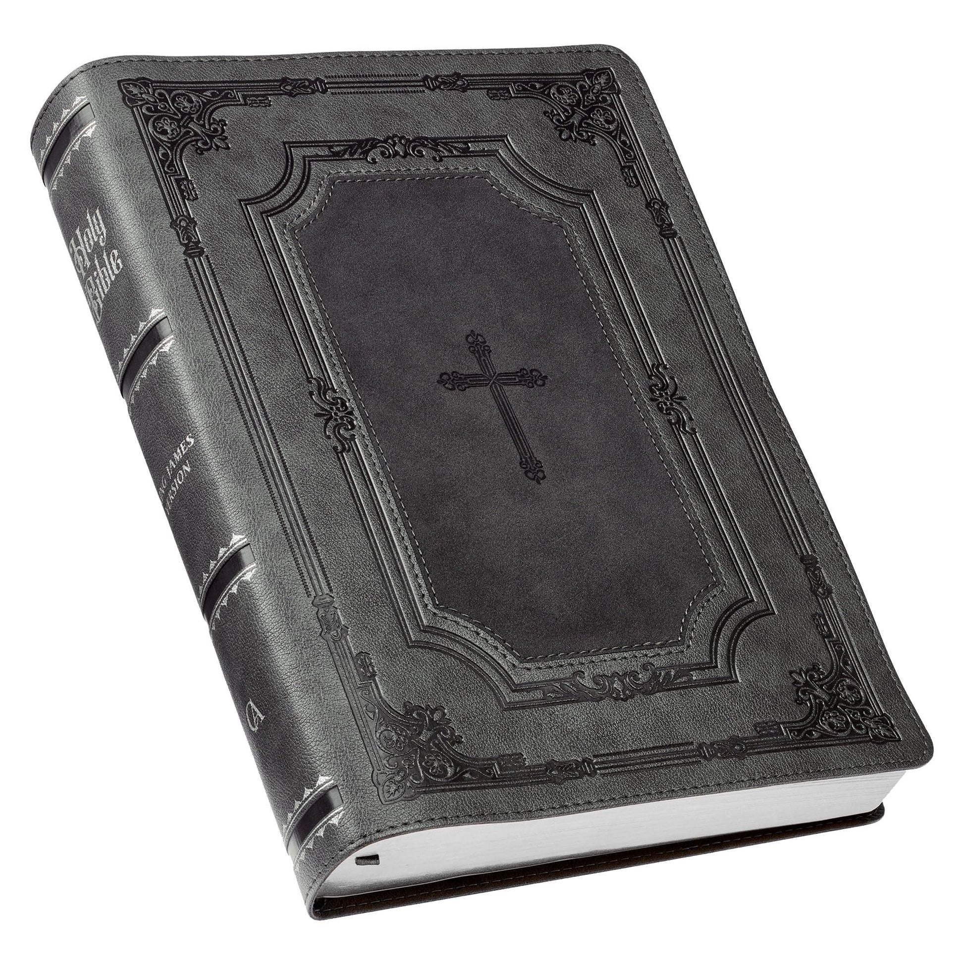 KJV Holy Bible, Super Giant Print Faux Leather Red Letter Edition - Thumb Index & Ribbon Marker, King James Version, Gray/Black by Christian Art Gifts