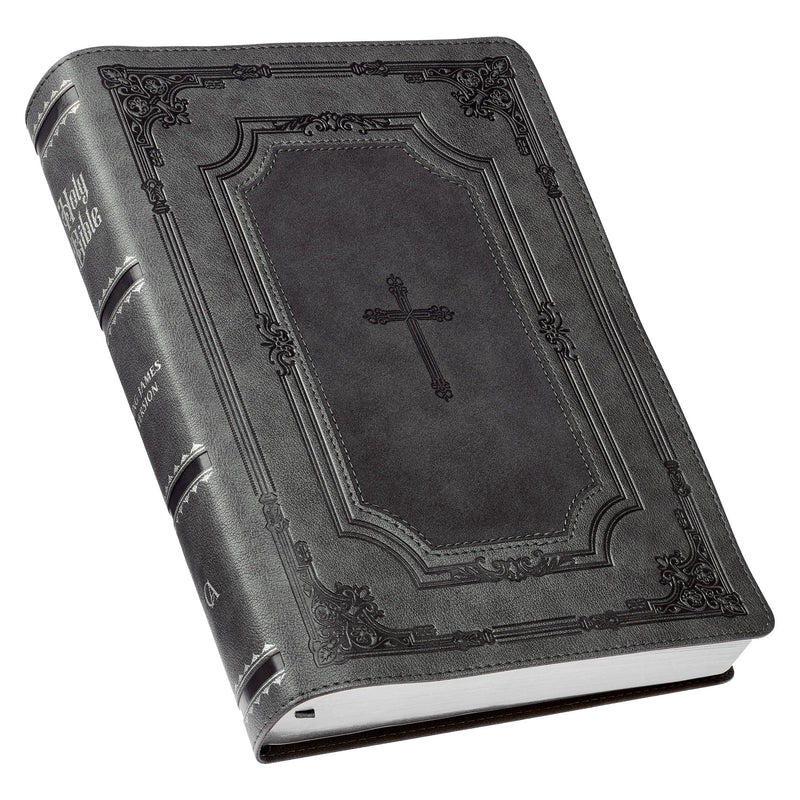 KJV Holy Bible, Super Giant Print Faux Leather Red Letter Edition - Thumb Index & Ribbon Marker, King James Version, Gray/Black by Christian Art Gifts