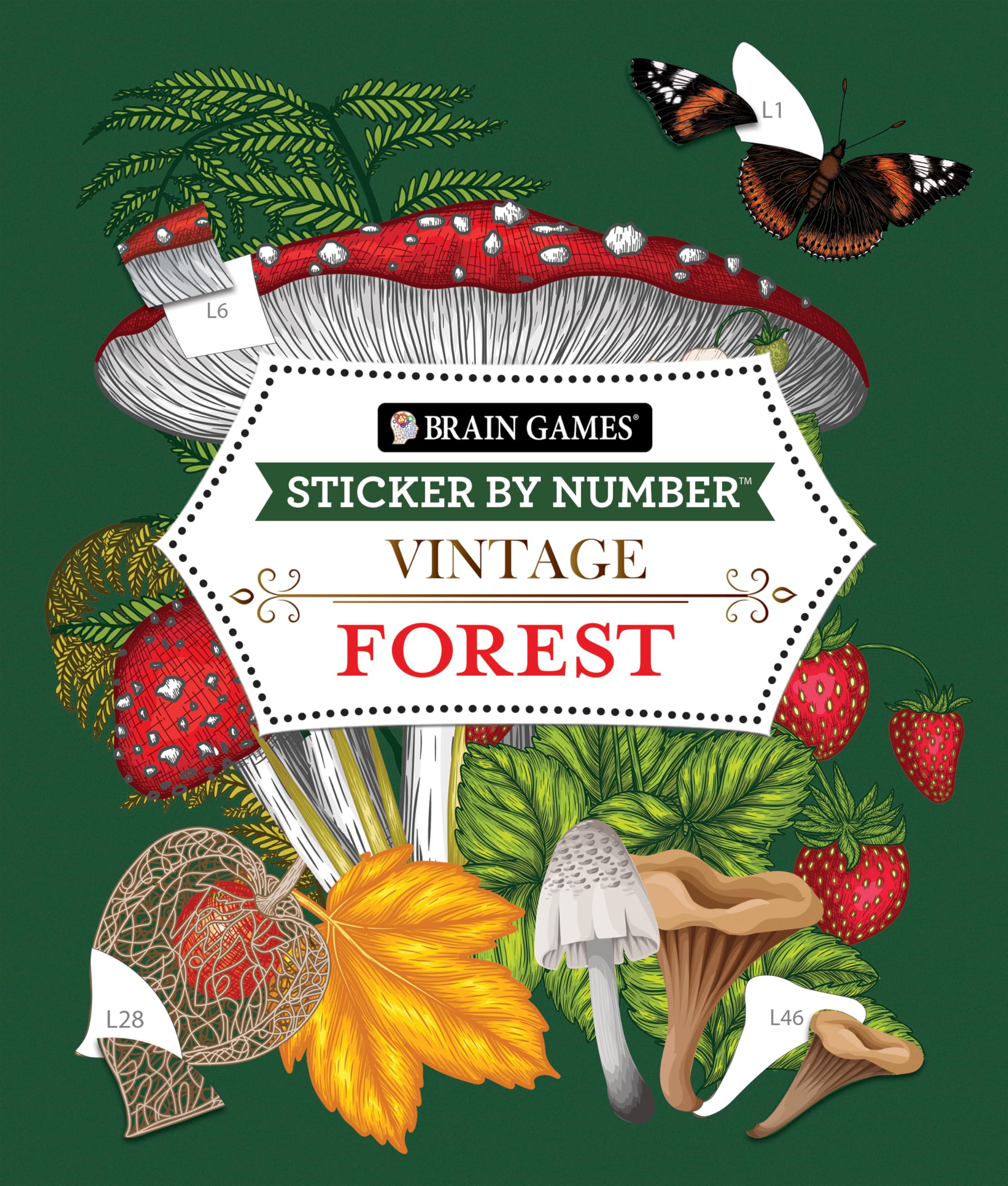 Brain Games - Sticker by Number - Vintage: Forest (28 Images to Sticker) -- Publications International Ltd