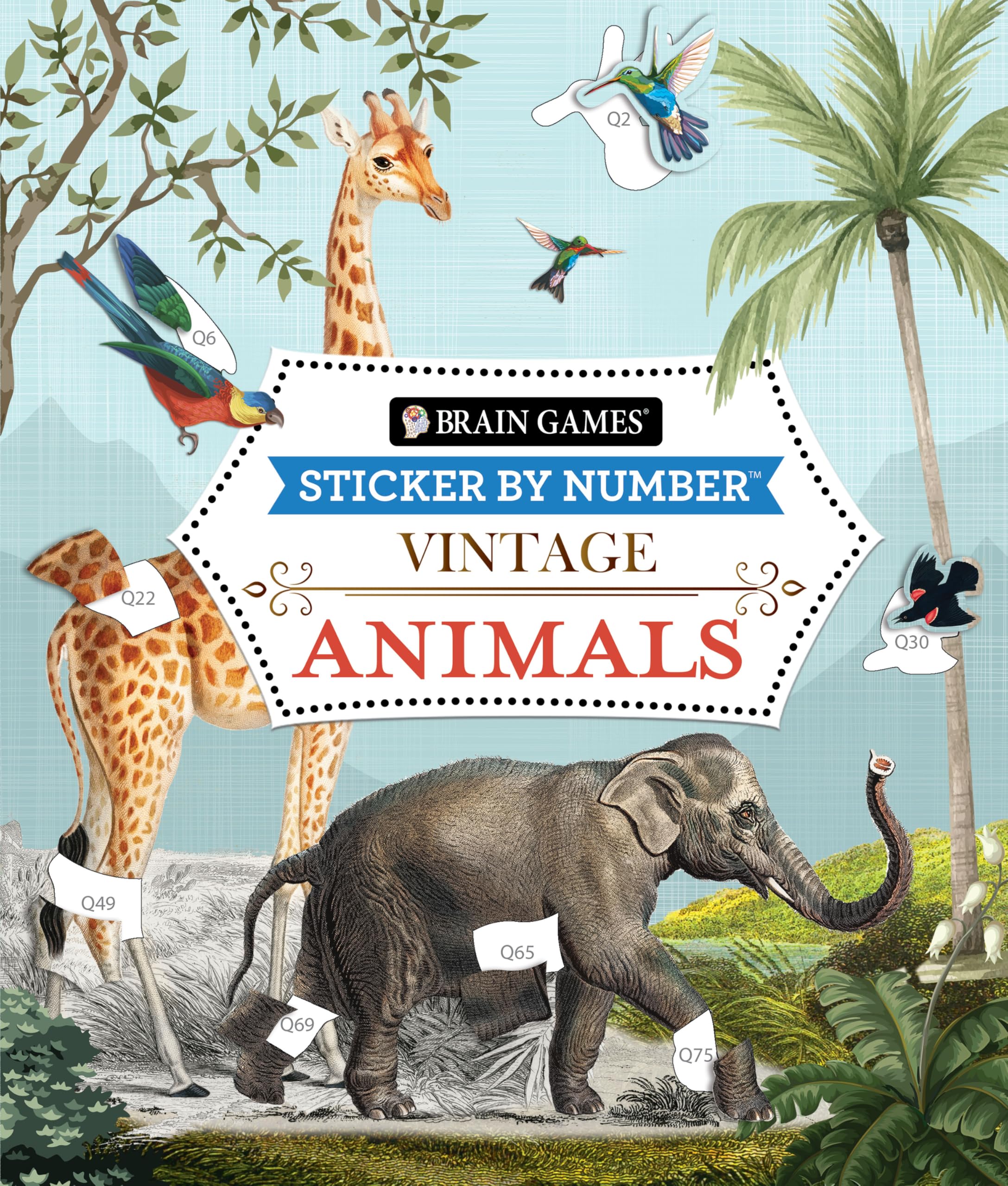 Brain Games - Sticker by Number - Vintage: Animals (28 Images to Sticker) -- Publications International Ltd