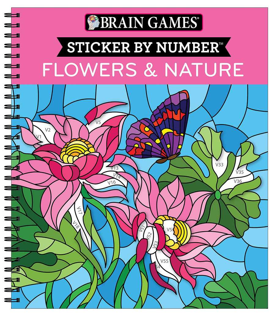 Brain Games - Sticker by Number: Flowers & Nature (28 Images to Sticker) -- Publications International Ltd, Spiral