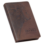 KJV Holy Bible, Standard Size Faux Leather Red Letter Edition - Thumb Index & Ribbon Marker, King James Version, Brown Lion Zipper Closure by Christian Art Gifts