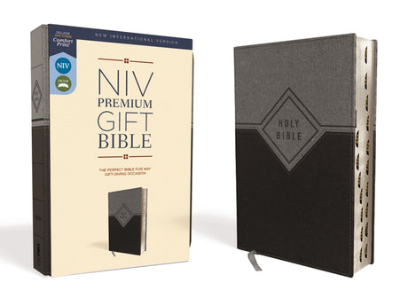 Niv, Premium Gift Bible, Leathersoft, Black/Gray, Red Letter Edition, Indexed, Comfort Print -- Zondervan, Bible