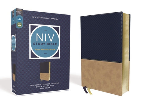 NIV Study Bible, Fully Revised Edition, Leathersoft, Navy/Tan, Red Letter, Comfort Print -- Kenneth L. Barker, Bible