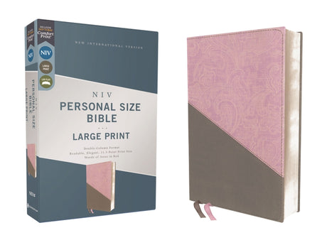 Niv, Personal Size Bible, Large Print, Leathersoft, Pink/Gray, Red Letter Edition, Comfort Print -- Zondervan, Bible