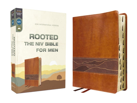 Rooted: The NIV Bible for Men, Leathersoft, Brown, Thumb Indexed, Comfort Print -- Livingstone Corporation, Bible