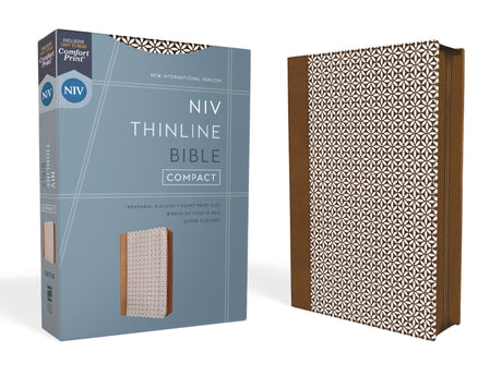 Niv, Thinline Bible, Compact, Leathersoft, Brown/White, Zippered, Red Letter, Comfort Print -- Zondervan, Bible