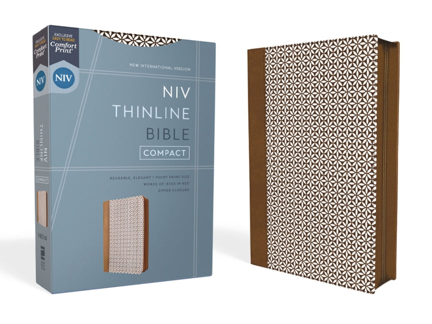 Niv, Thinline Bible, Compact, Leathersoft, Brown/White, Zippered, Red Letter, Comfort Print by Zondervan