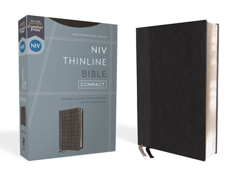 Niv, Thinline Bible, Compact, Leathersoft, Black/Gray, Red Letter, Comfort Print -- Zondervan, Bible