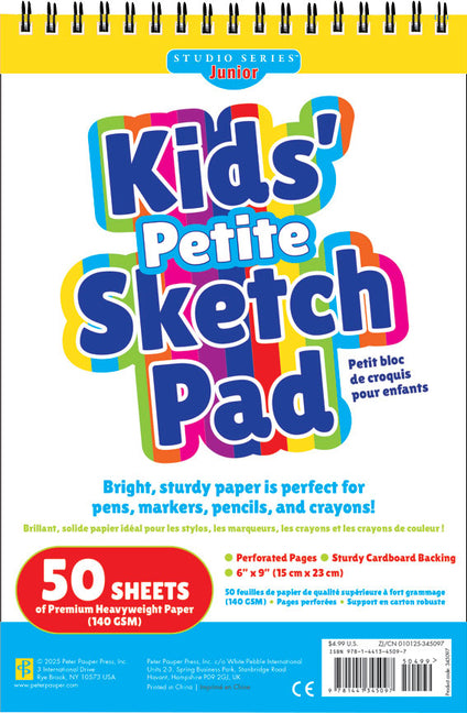 Studio Series Jr. Kids' Portable Sketch Pad 6 X 9 Inches (50 Perforated Sheets) -- Peter Pauper Press, Spiral