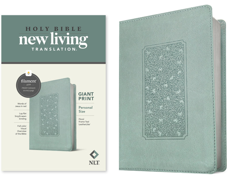 NLT Personal Size Giant Print Bible, Filament Enabled Edition (Red Letter, Leatherlike, Floral Frame Teal) by Tyndale