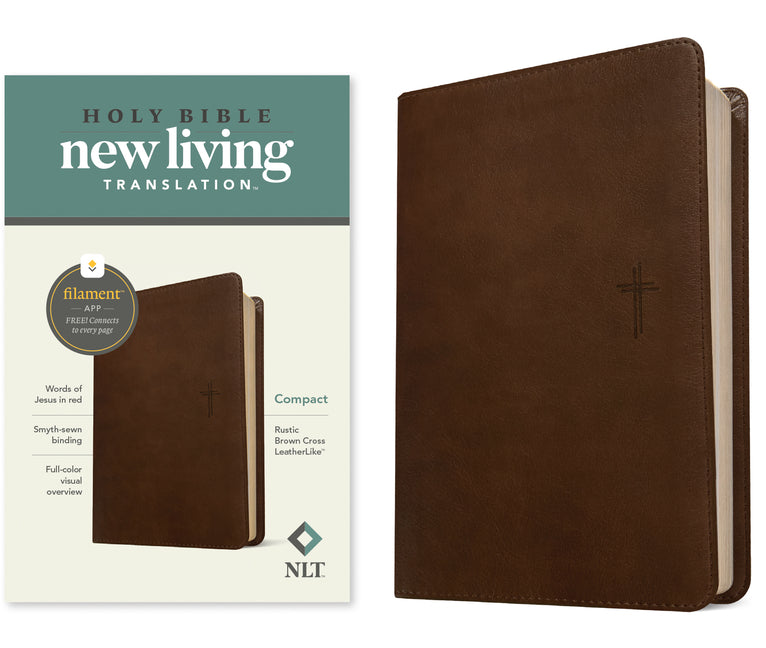 NLT Compact Bible, Filament Enabled (Leatherlike, Rustic Brown Cross, Red Letter) -- New Living Translation, Bible