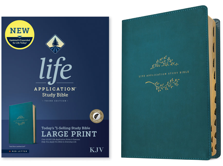 KJV Life Application Study Bible, Third Edition, Large Print (Leatherlike, Teal Blue, Indexed, Red Letter) -- Tyndale, Bible