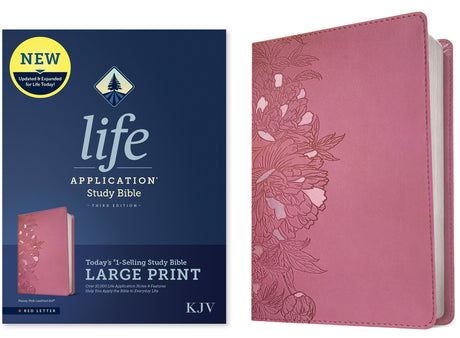 KJV Life Application Study Bible, Third Edition, Large Print (Leatherlike, Peony Pink, Red Letter) -- Tyndale, Bible
