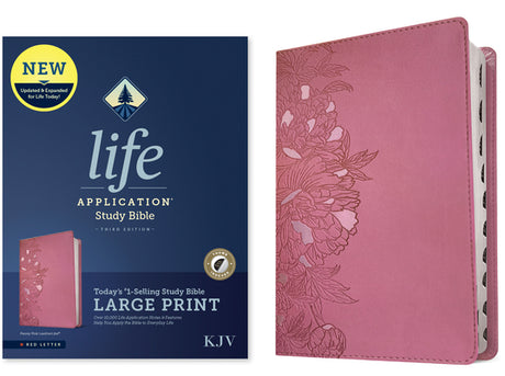 KJV Life Application Study Bible, Third Edition, Large Print (Leatherlike, Peony Pink, Indexed, Red Letter) -- Tyndale, Bible
