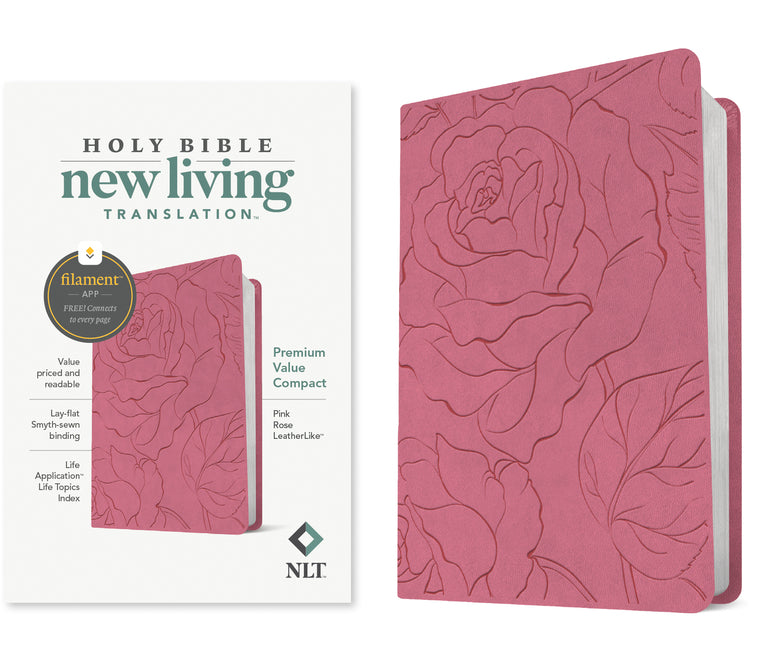 NLT Premium Value Compact Bible, Filament Enabled (Leatherlike, Pink Rose) -- New Living Translation, Bible