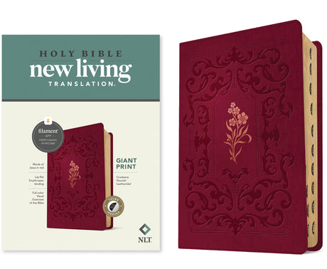 NLT Giant Print Bible, Filament Enabled (Leatherlike, Cranberry Flourish, Indexed, Red Letter) -- New Living Translation, Bible