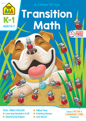 School Zone Transition Math Grades K-1 Workbook by Zone, School