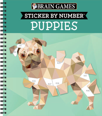 Brain Games - Sticker by Number: Puppies (14 Images to Sticker) -- Publications International Ltd, Spiral