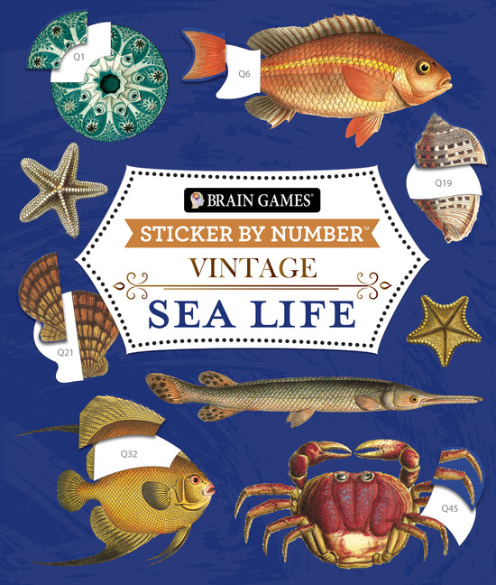 Brain Games - Sticker by Number - Vintage: Sea Life (28 Images to Sticker) -- Publications International Ltd, Paperback