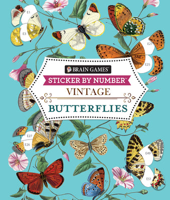 Brain Games - Sticker by Number - Vintage: Butterflies (28 Images to Sticker) -- Publications International Ltd, Paperback