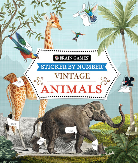 Brain Games - Sticker by Number - Vintage: Animals (28 Images to Sticker) -- Publications International Ltd, Paperback