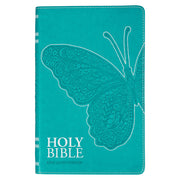 KJV Holy Bible, Gift Edition for Girls/Teens King James Version, Faux Leather Flexible Cover, Teal Butterfly by Christian Art Gifts
