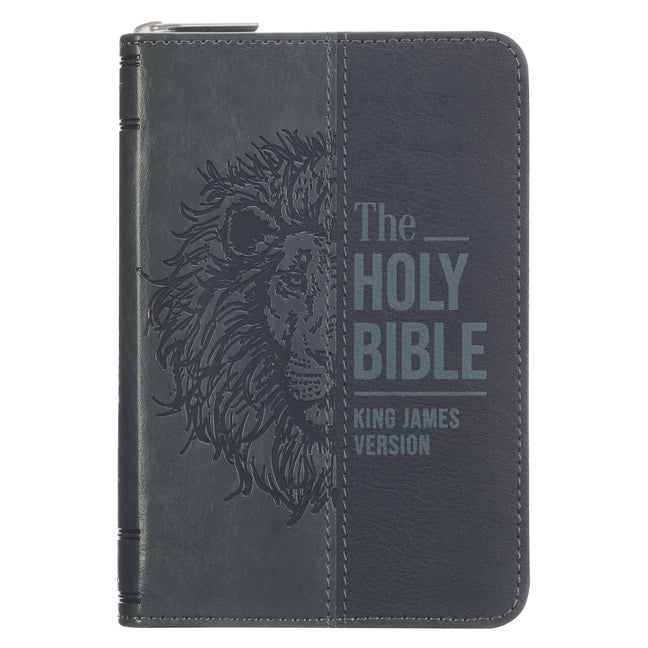 KJV Bible Mini Pocket (Faux Leather, Black/Gray W/Zipper) -- Christian Art Gifts, Bible