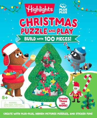 Christmas Puzzle and Play: Build with 100 Pieces!: Holiday Set with Hidden Objects and Plus-Plus Building Blocks for Kids Ages 5 and Up -- Highlights, Hardcover