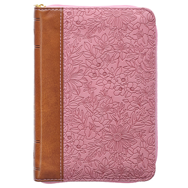 KJV Bible Mini Pocket (Faux Leather, Pink/Saddle Tan W/Zipper) -- Christian Art Gifts, Bible