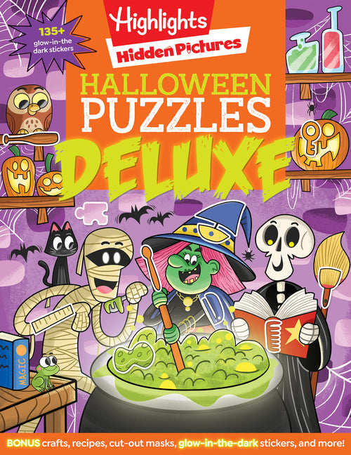 Halloween Puzzles Deluxe: Jumbo Halloween Gift for Kids with Seek and Find Puzzles, Over 600 Hidden Objects, 135 Glow-In-The-Dark Stickers, Recipes an -- Highlights, Paperback